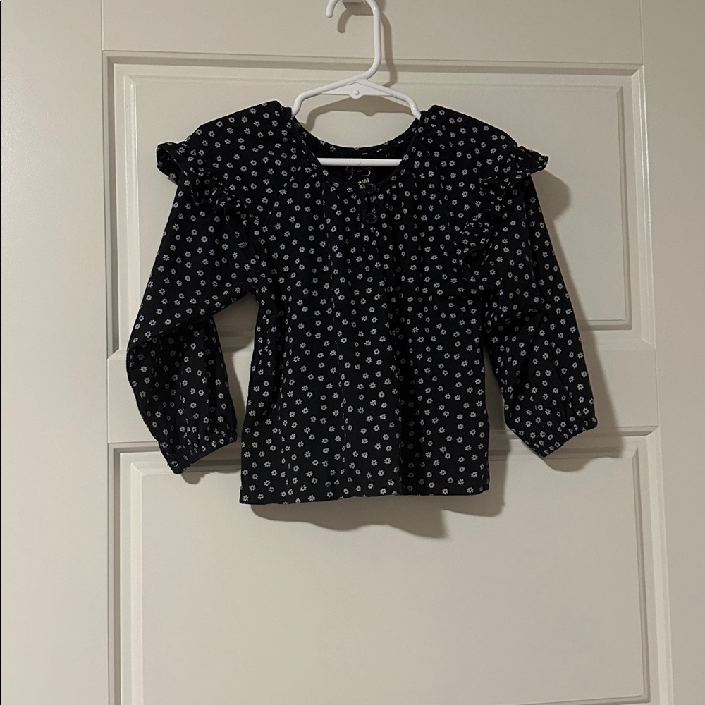Baby Black Blouse with White Flower Pattern